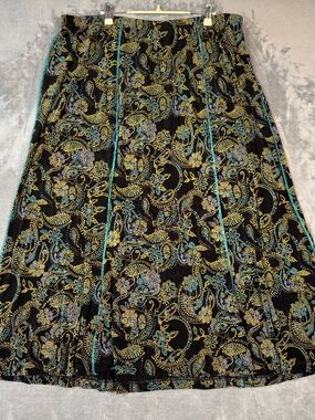Coldwater Creek Paisley A-Line Skirt Size 3X Boho Flowy Black Multicolor Midi